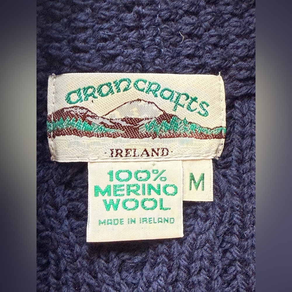 Aran Craft Merino Wool Open Front Vest with Pockets Navy Blue Cable Knit M - Picture 4 of 10